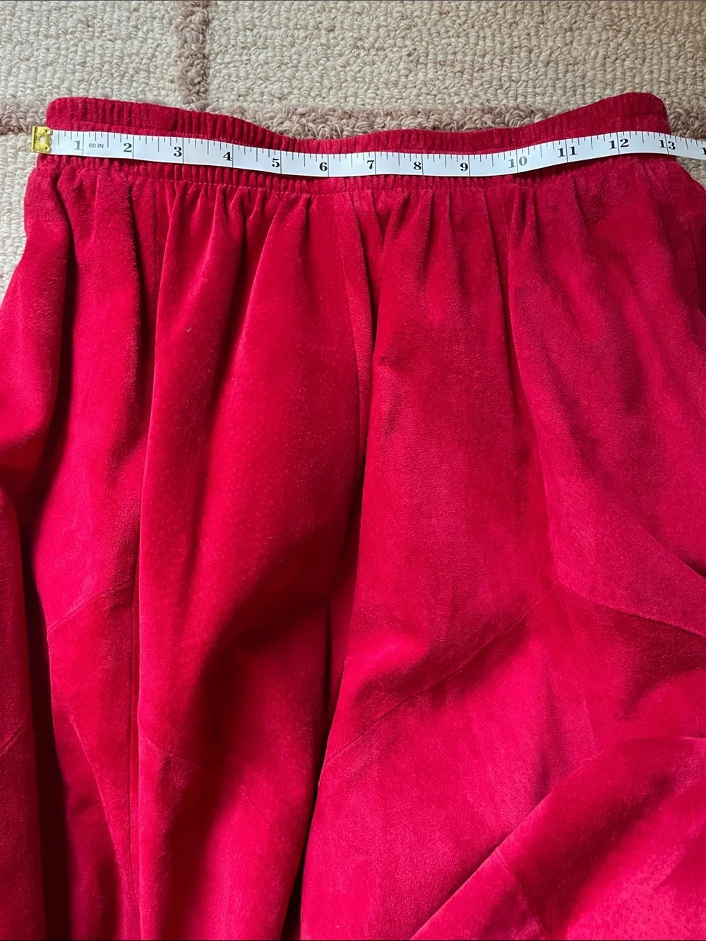Vintage 90s West Bay Red Suede Pull On Elastic Waist‎ Full Skirt Size Medium